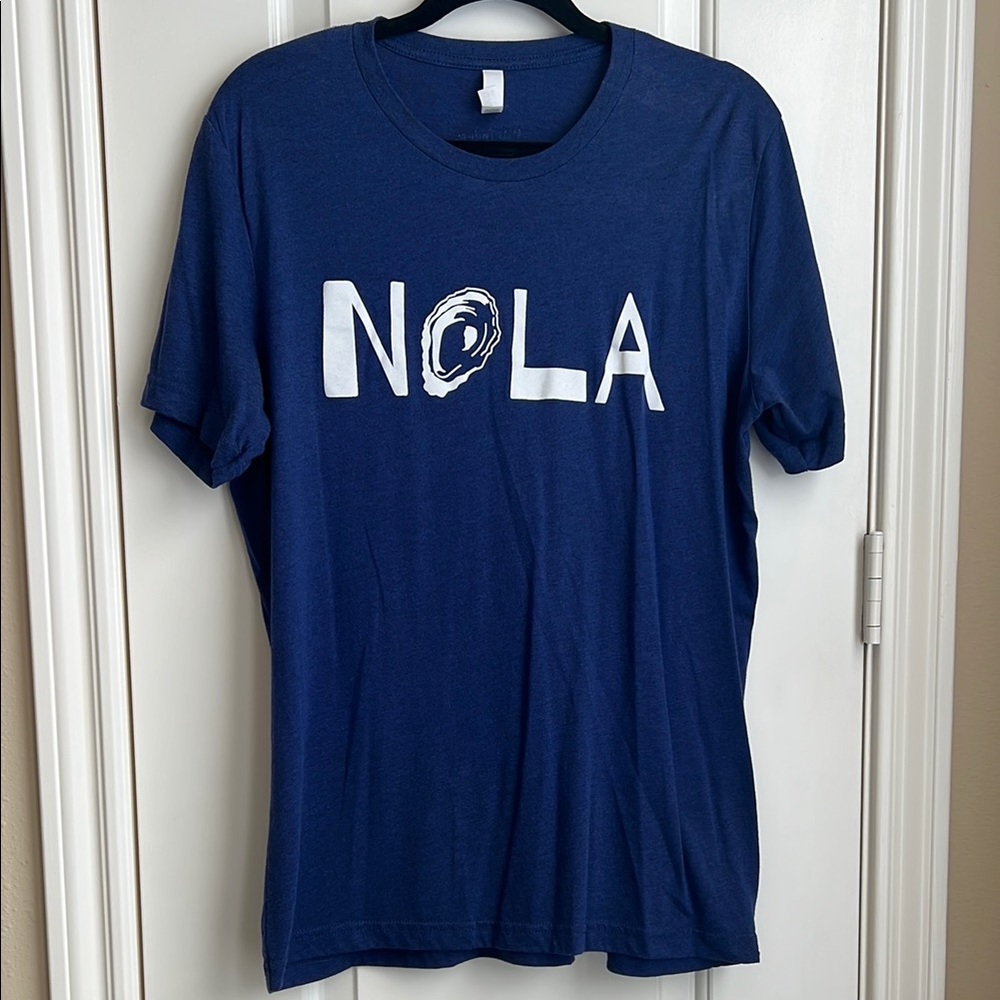 Blue and White Short Sleeve NOLA Tee from Nola Couture Boutique